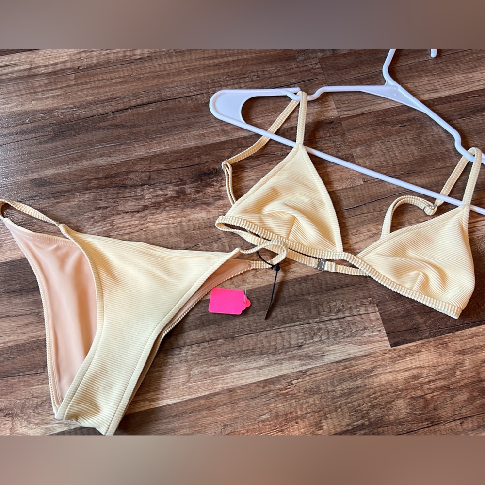 Free People Swim Bikini Pastel Yellow Ribbed